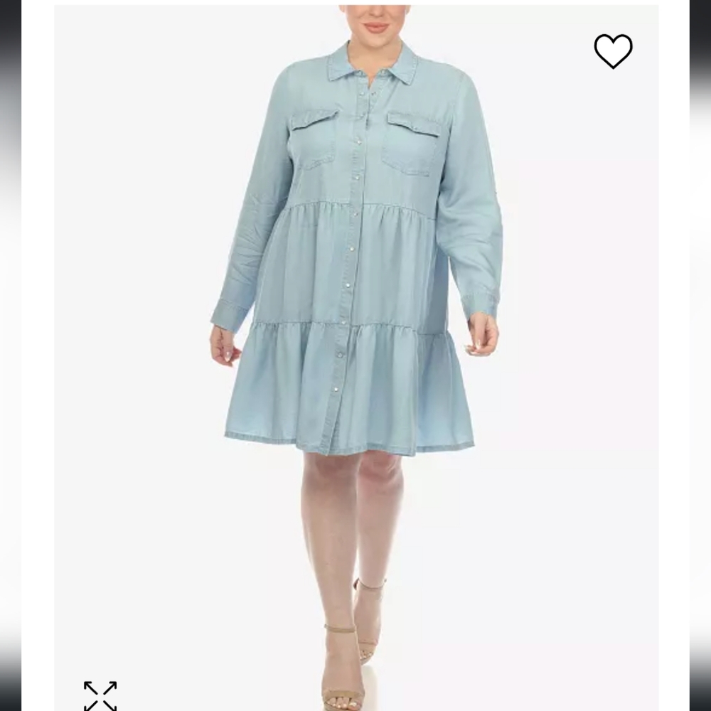 WHITE MARK Plus Size Long Sleeve Tiered Midi Shirt Dress - 1X